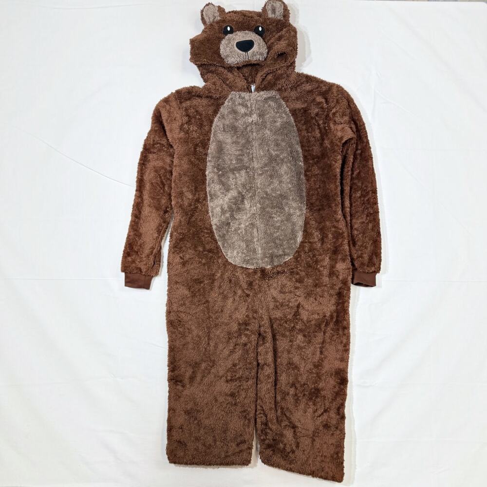 Brown Bear Costume – Adult Size M – Fuzzy Hooded One Piece
